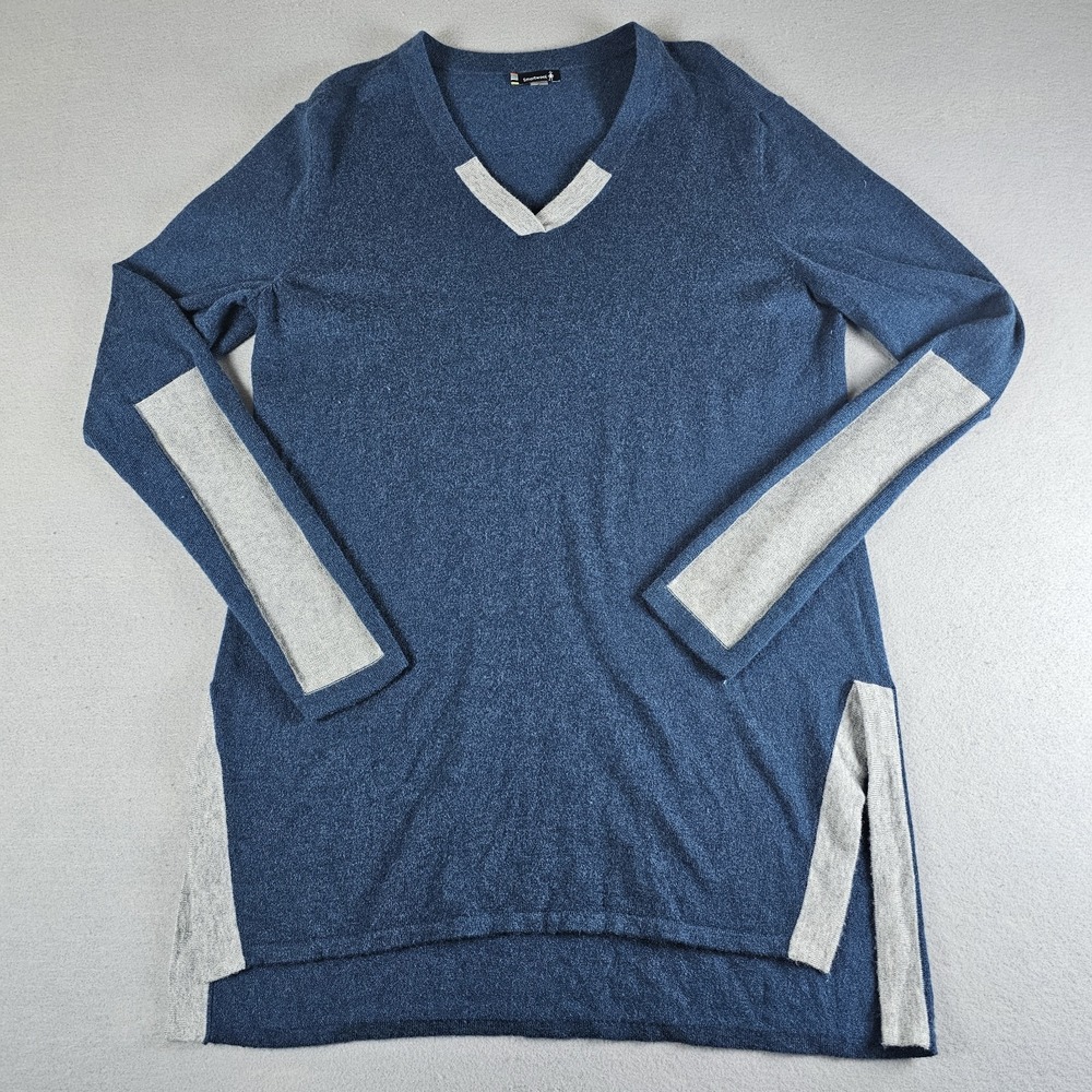 Smartwool Shadow Pine Tunic Sweater Womens Large Blue Gray V Neck Side Vents